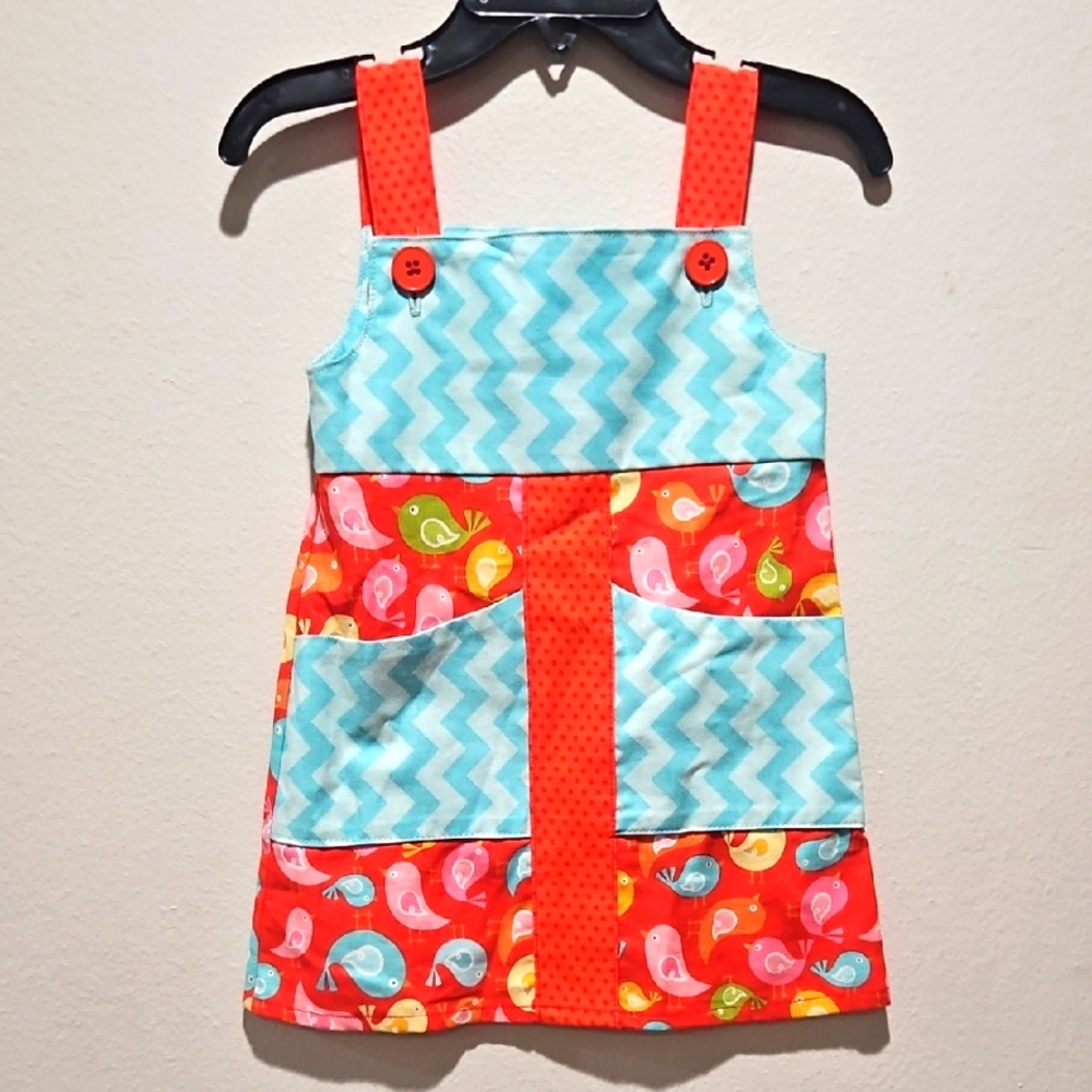 Hand made Colorful Kids' Dress with Chevron and Bird Patterns